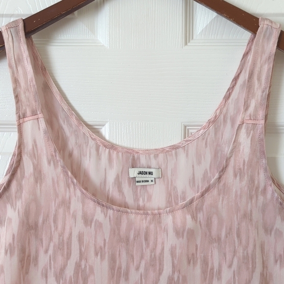 Jason Wu Abstract Animal Print Silky Scoop Neck Relaxed Tank Top Light Pink XL - Picture 2 of 11